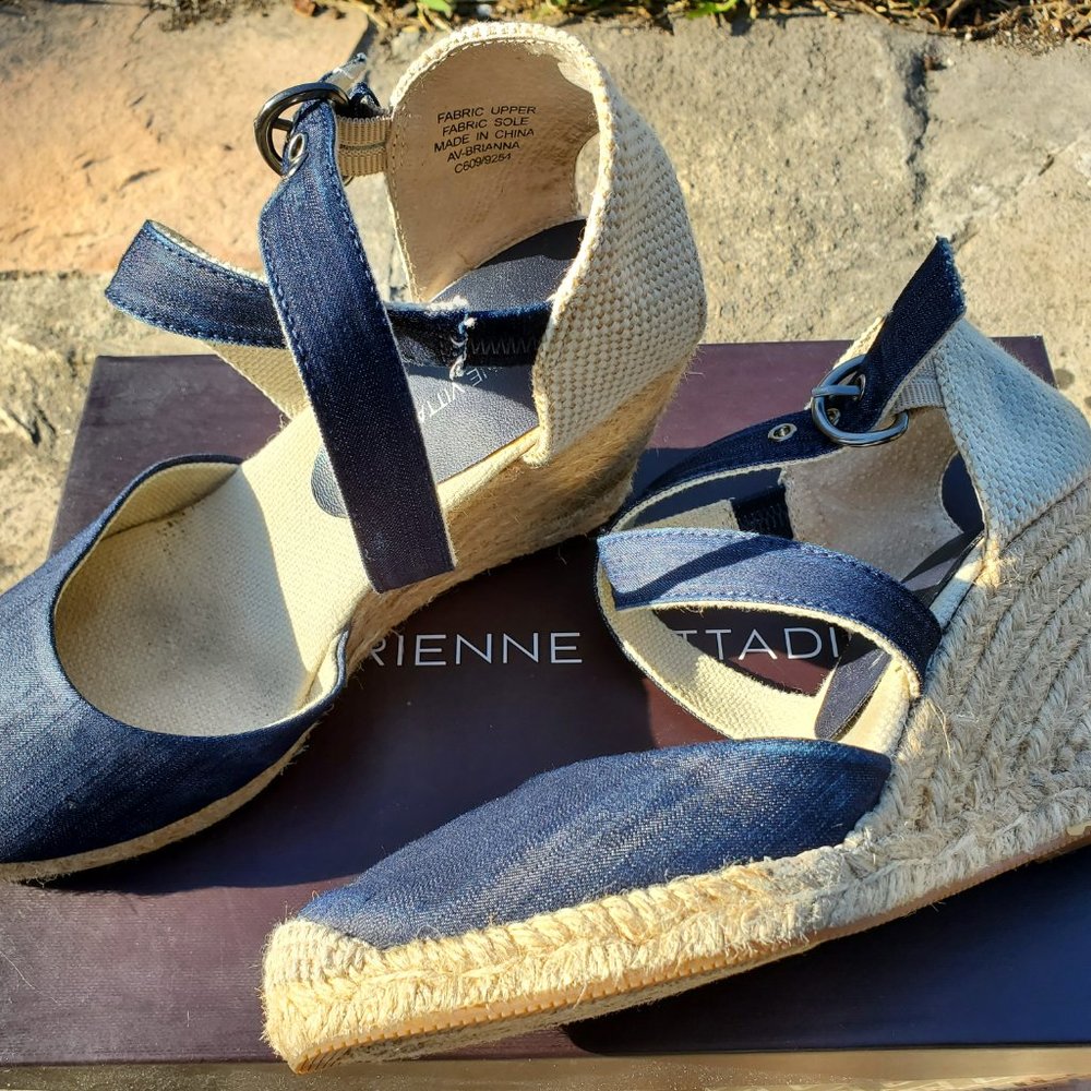 Espadrilles wedges with jute & denim ankle strap